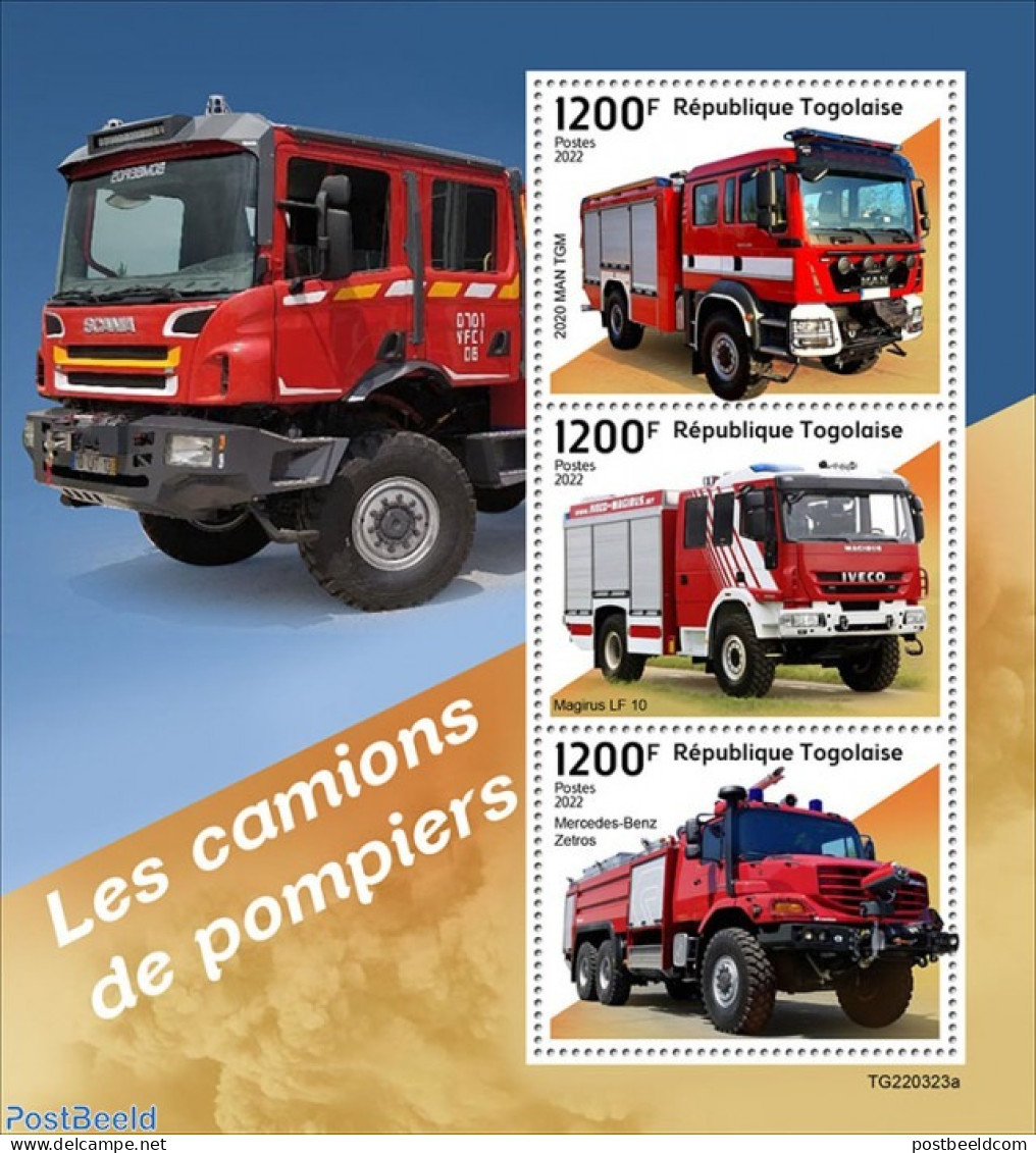 Togo 2022 Fire Engines, Mint NH, Transport - Automobiles - Fire Fighters & Prevention - Autos