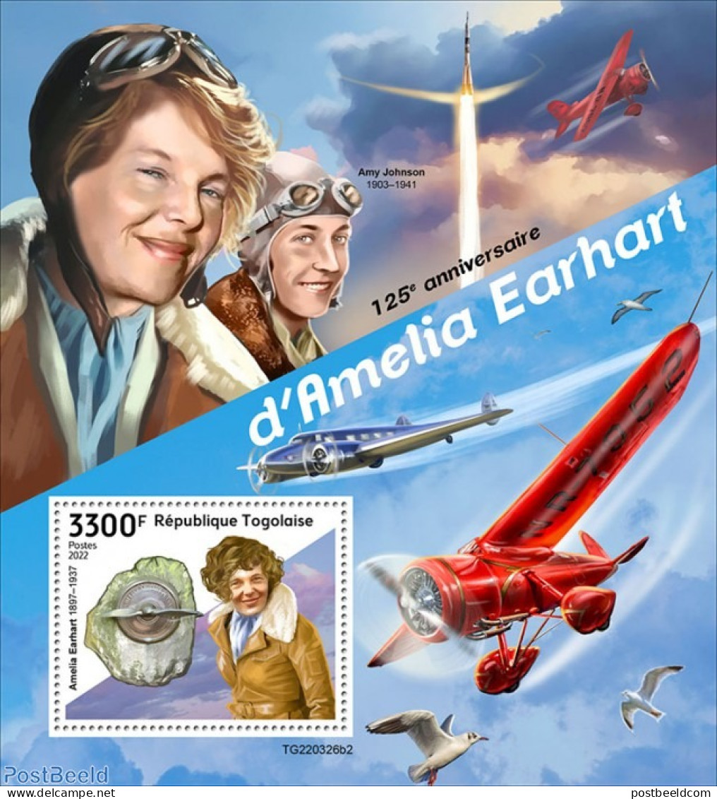 Togo 2022 125th Anniversary Of Amelia Earhart, Mint NH, Transport - Aircraft & Aviation - Flugzeuge