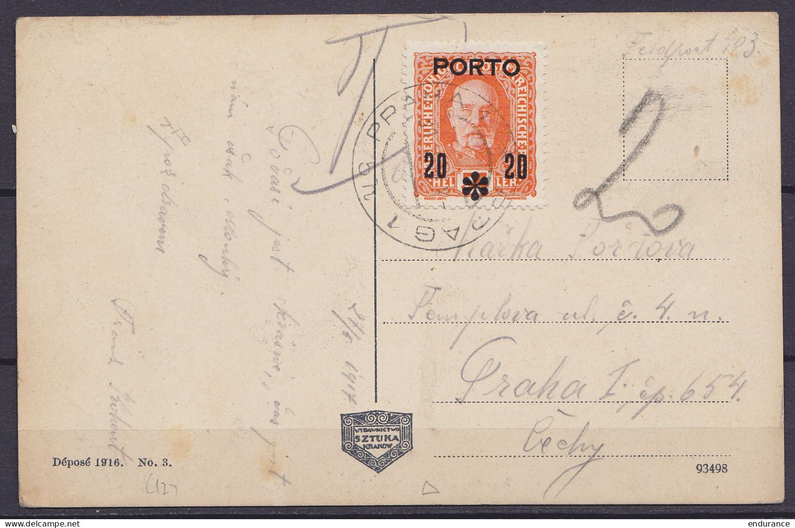 Pologne - CP Przemysl En Franchise Feldpost Pour PRAGUE - Taxée 20h Càd "PRAHA 1/31.V.1917/ PRAG 1" - Lettres & Documents