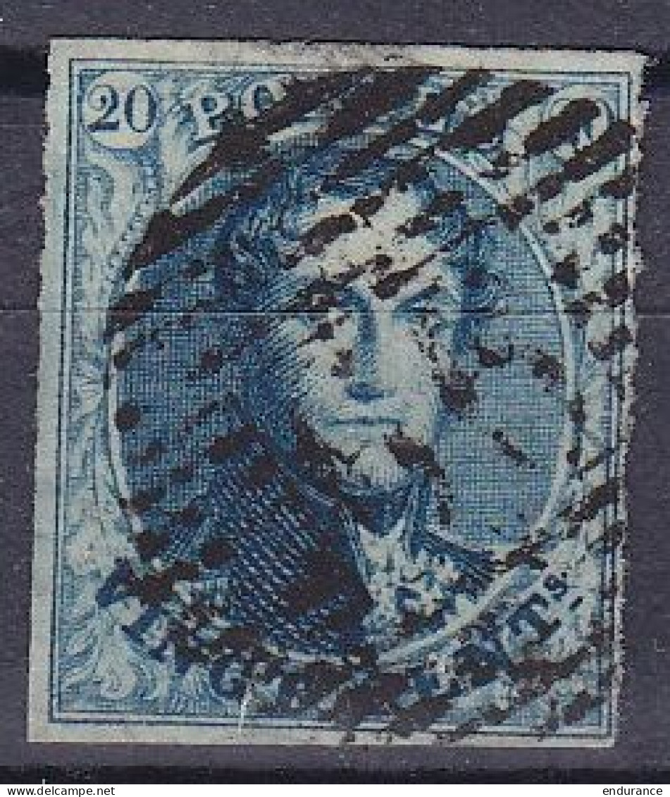 Belgique - N°4 - 20c Bleu Médaillon P99 QUIEVRAIN - 1849-1850 Médaillons (3/5)