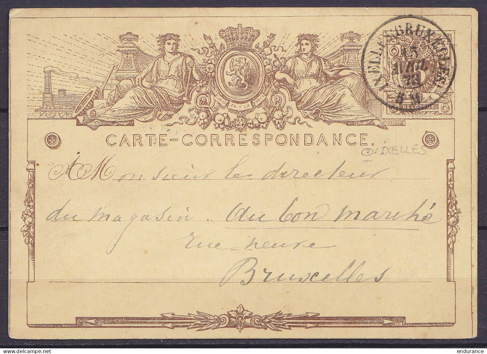 EP Carte-correspondance 5c Lion Couché Brun Càd IXELLES-BRUXELLES /15 AVRIL 1873 Pour Directeur Du Magasin Au Bon Marché - Postcards 1871-1909