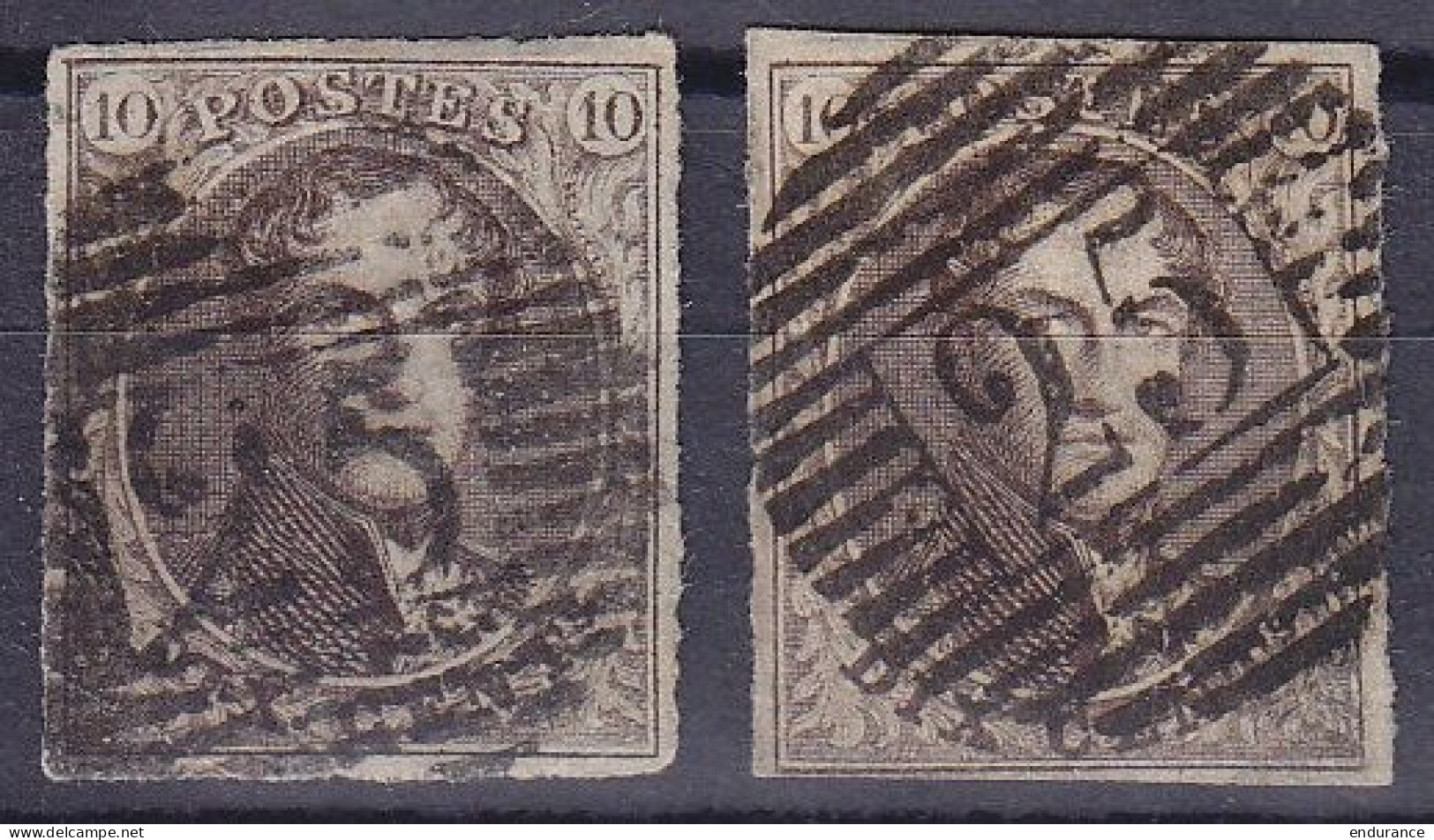 Belgique - 2x N°6 - 10c Brun Médaillon - 2 Types Oblit P25 (Charleroi) Différents - 1851-1857 Medaglioni (6/8)