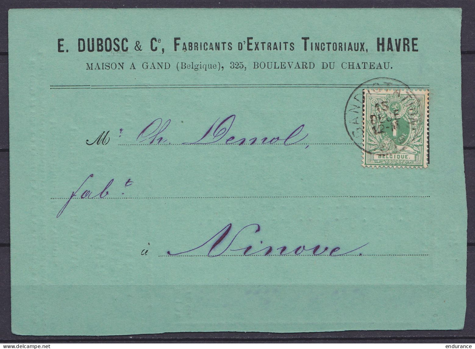 CP Pub Tarifs) Fabricant De Teintures Dubosc à Havré Affr. N°26 Càd GAND (STATION)/15 DEC 1879 Pour NINOVE - 1869-1888 Lion Couché (Liegender Löwe)