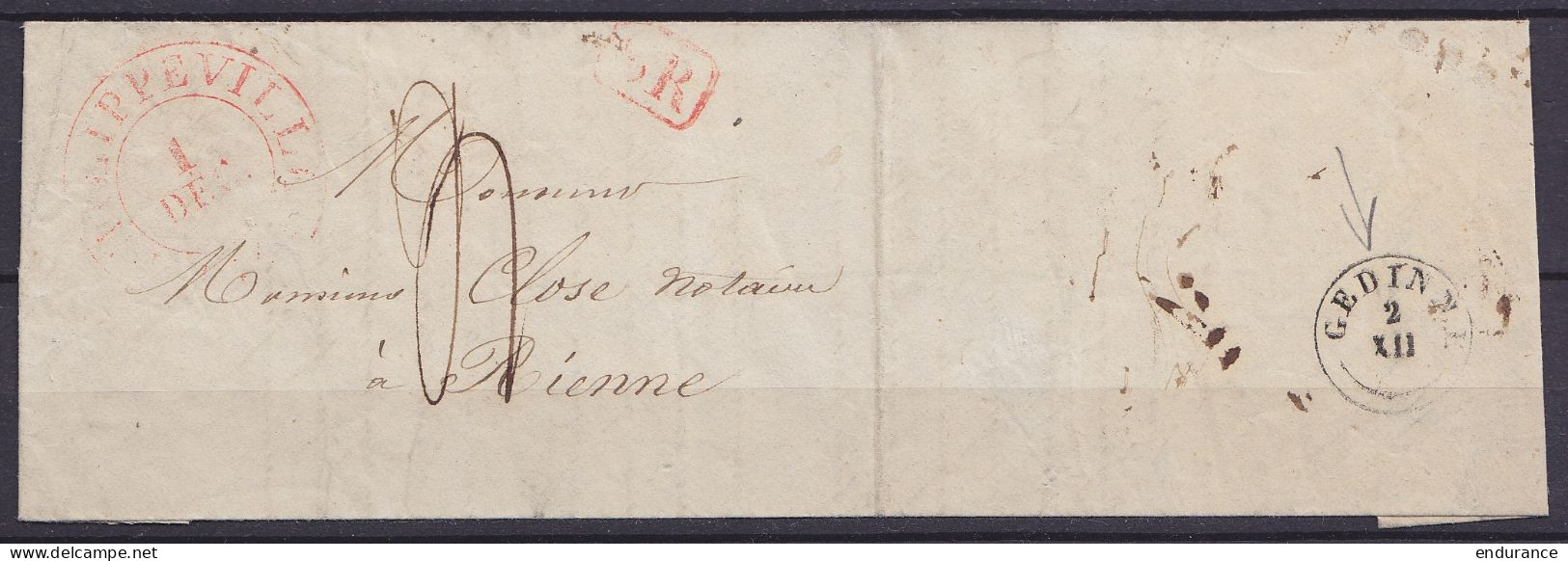 L. Datée 30 Novembre 1841 De FLORENNES Càd PHILIPPEVILLE /1 DEC 1841 Pour RIENNE [SR] - Port "4" (au Dos: Càd T18 GEDINN - 1830-1849 (Belgique Indépendante)