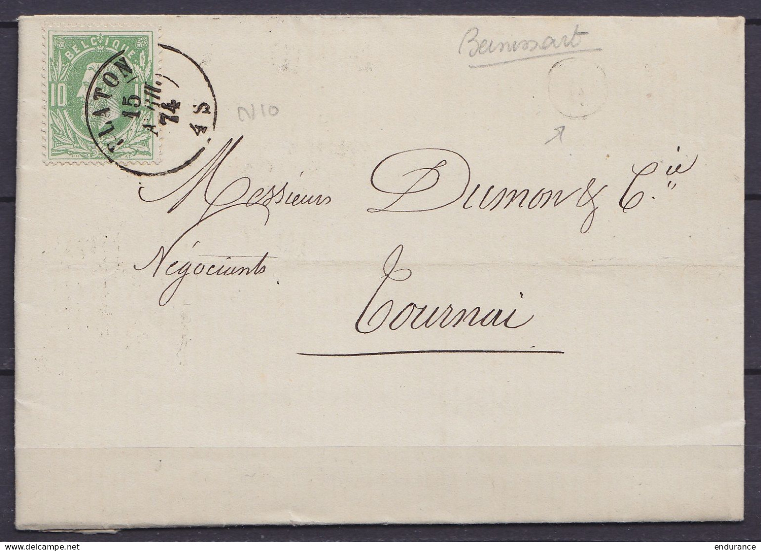 L. Compagnie De Bernissart / Mines De Charbon Affr. N°30 Càd BLATON /15 AOÜT 1874 Pour TOURNAI - Boîte Rurale "K" (Berni - 1869-1883 Leopoldo II