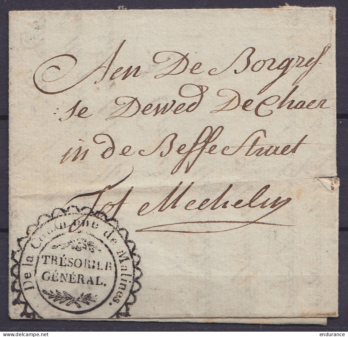 L. Datée 4 Pluviôse An 4 (1795) Du Trésorier Général De La Commune De Malines (MECHELEN) Pour E/V - Cachet "Trésorier Gé - 1794-1814 (French Period)