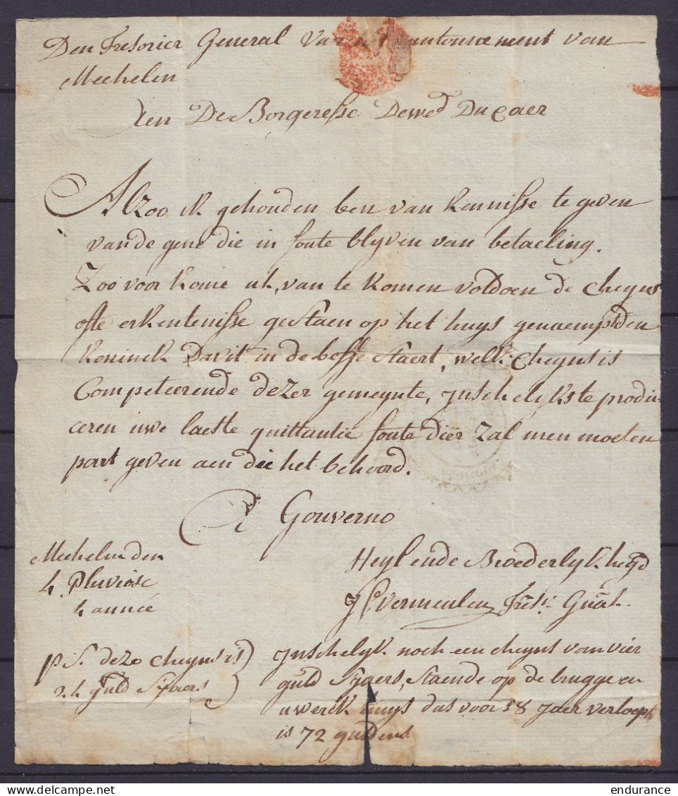 L. Datée 4 Pluviôse An 4 (1795) Du Trésorier Général De La Commune De Malines (MECHELEN) Pour E/V - Cachet "Trésorier Gé - 1794-1814 (Période Française)