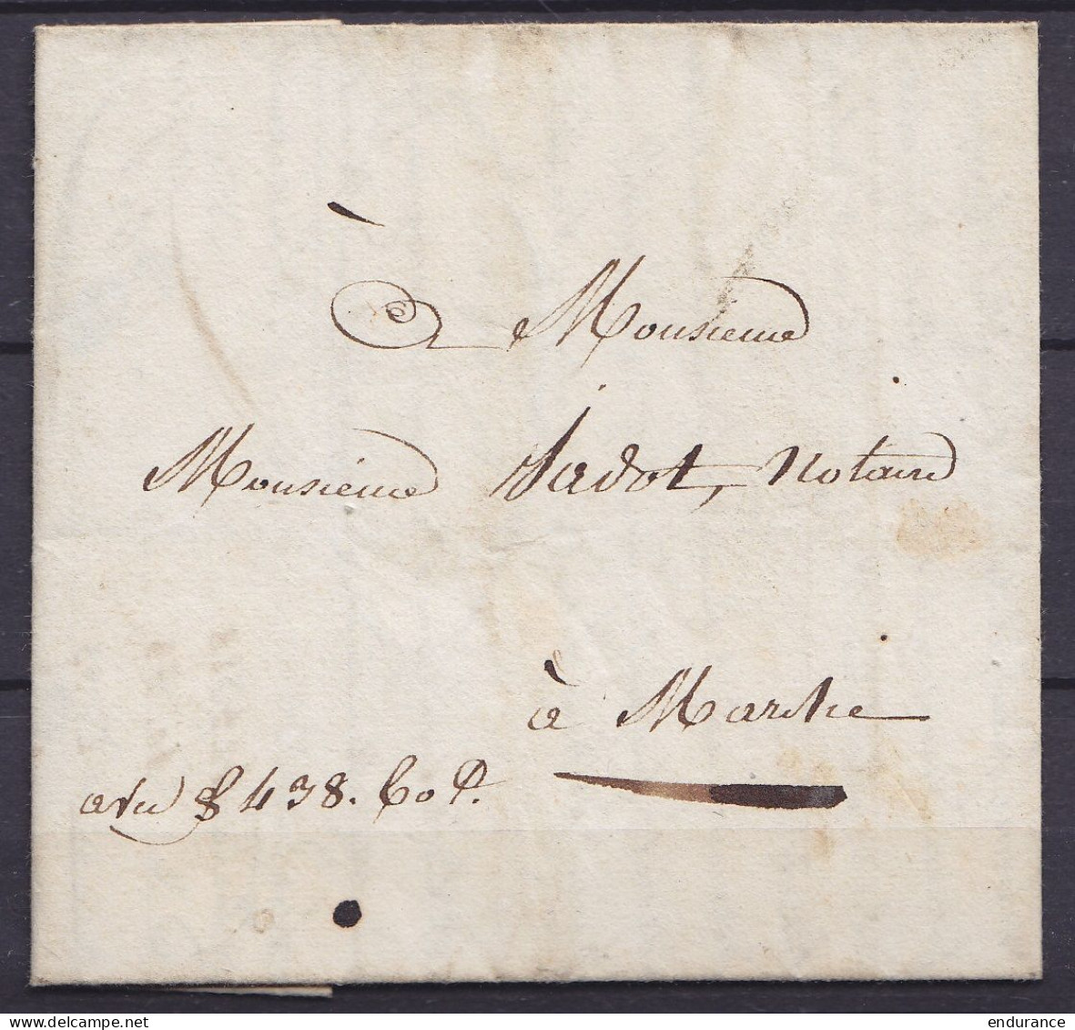 L. Datée 10 Novembre 1837 (de Liège ?) Pour Notaire à MARCHE - Man. "avec 438,60 Fr" - 1830-1849 (Belgique Indépendante)