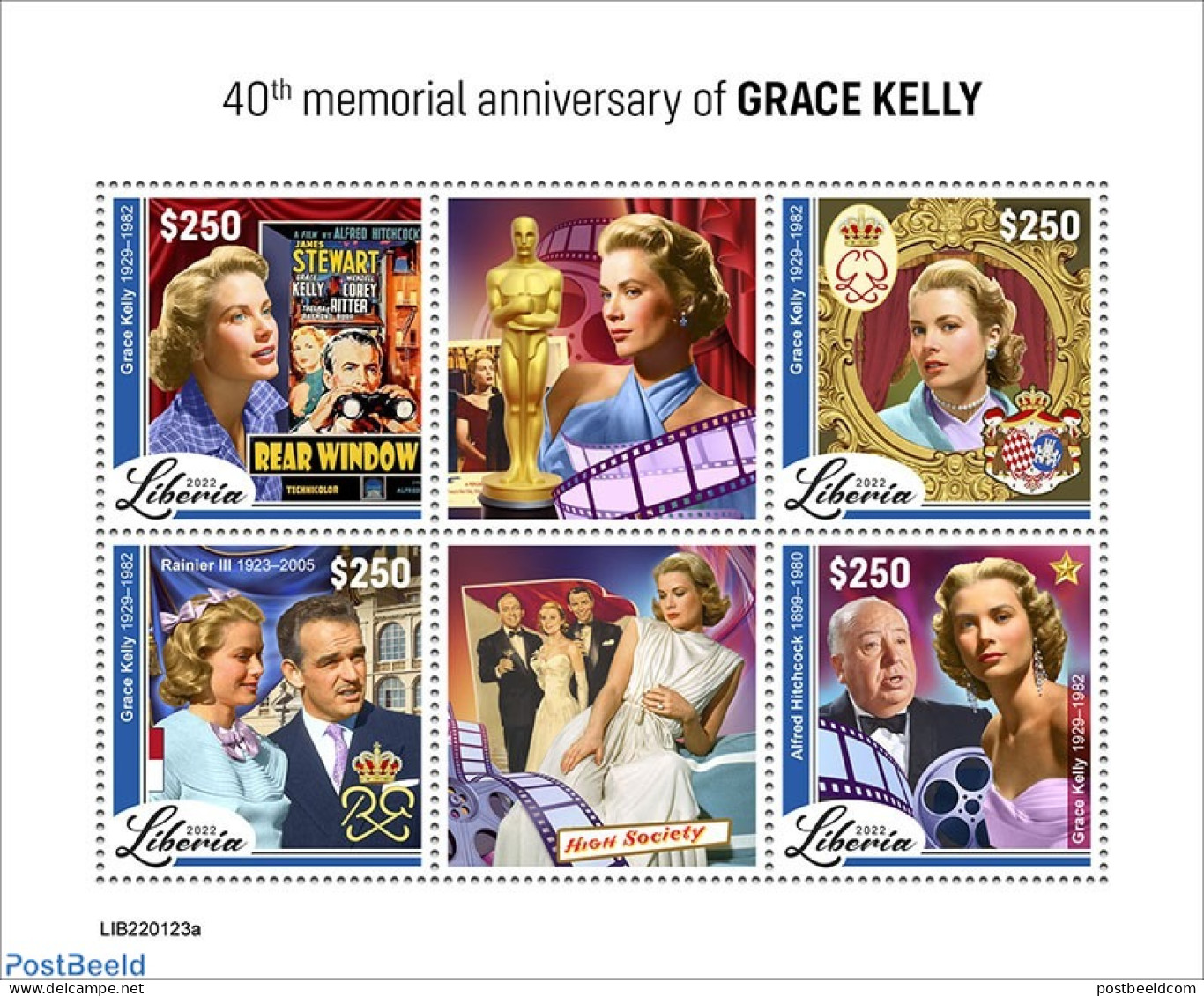 Liberia 2022 40th Memorial Anniversary Of Grace Kelly, Mint NH, Performance Art - Movie Stars - Actores