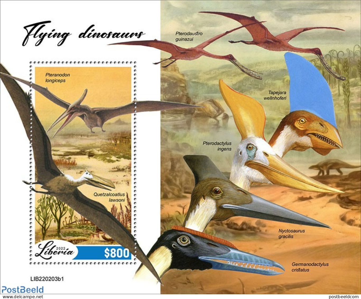 Liberia 2022 Flying Dinosaurs, Mint NH, Nature - Prehistoric Animals - Prehistorics