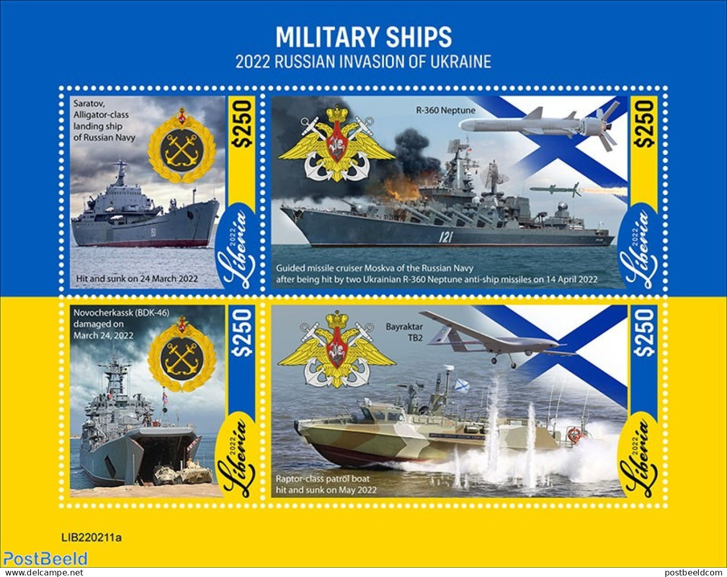 Liberia 2022 Military Ships, Mint NH, History - Transport - Militarism - Aircraft & Aviation - Ships And Boats - Militaria