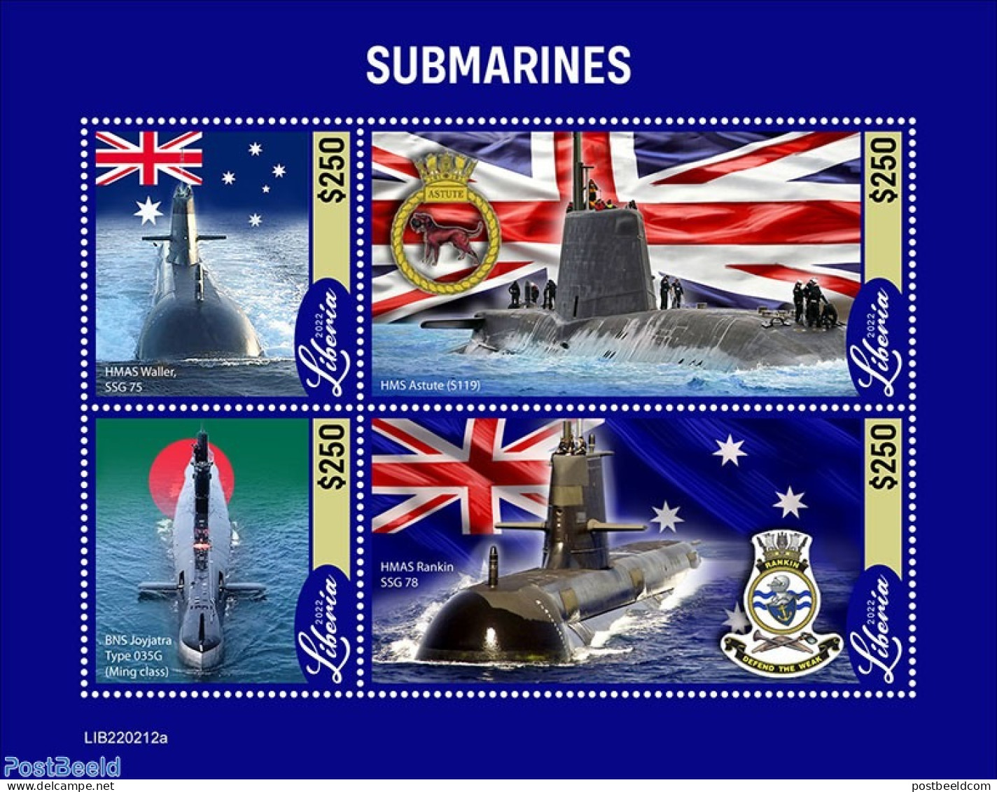 Liberia 2022 Submarines, Mint NH, History - Transport - Flags - Ships And Boats - Ships
