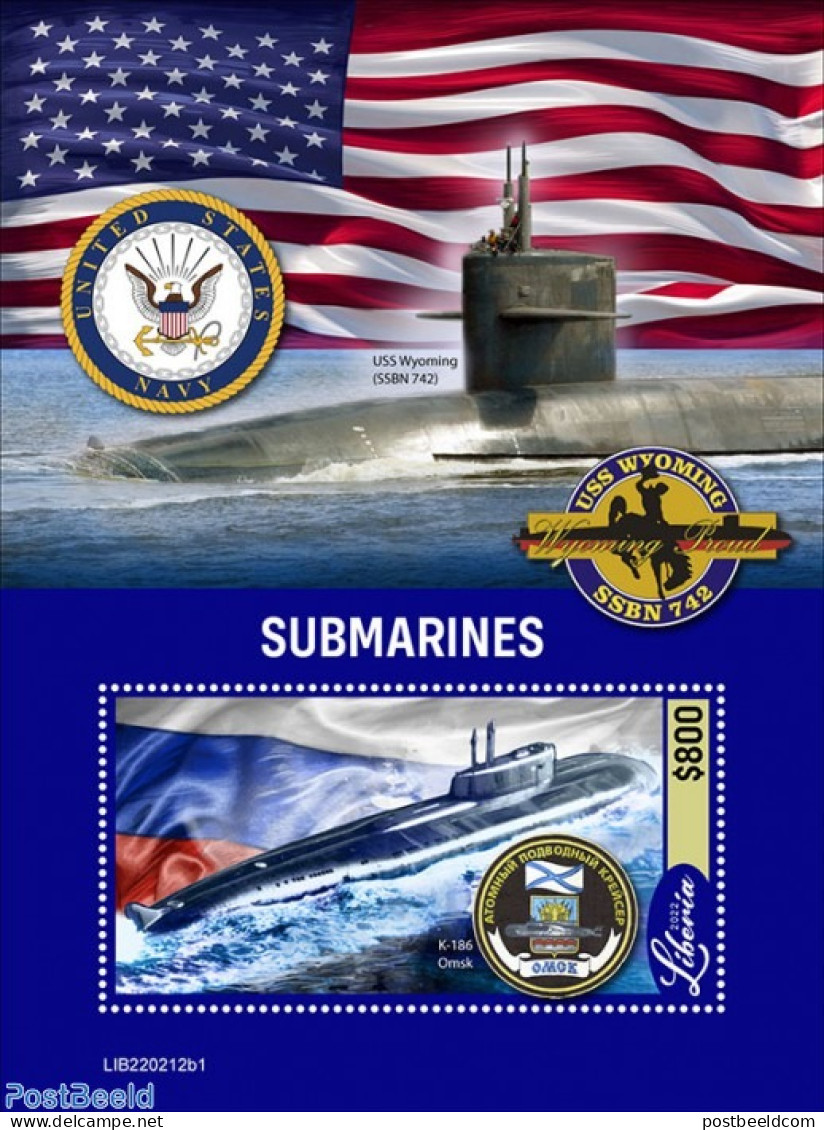 Liberia 2022 Submarines, Mint NH, History - Transport - Flags - Ships And Boats - Bateaux