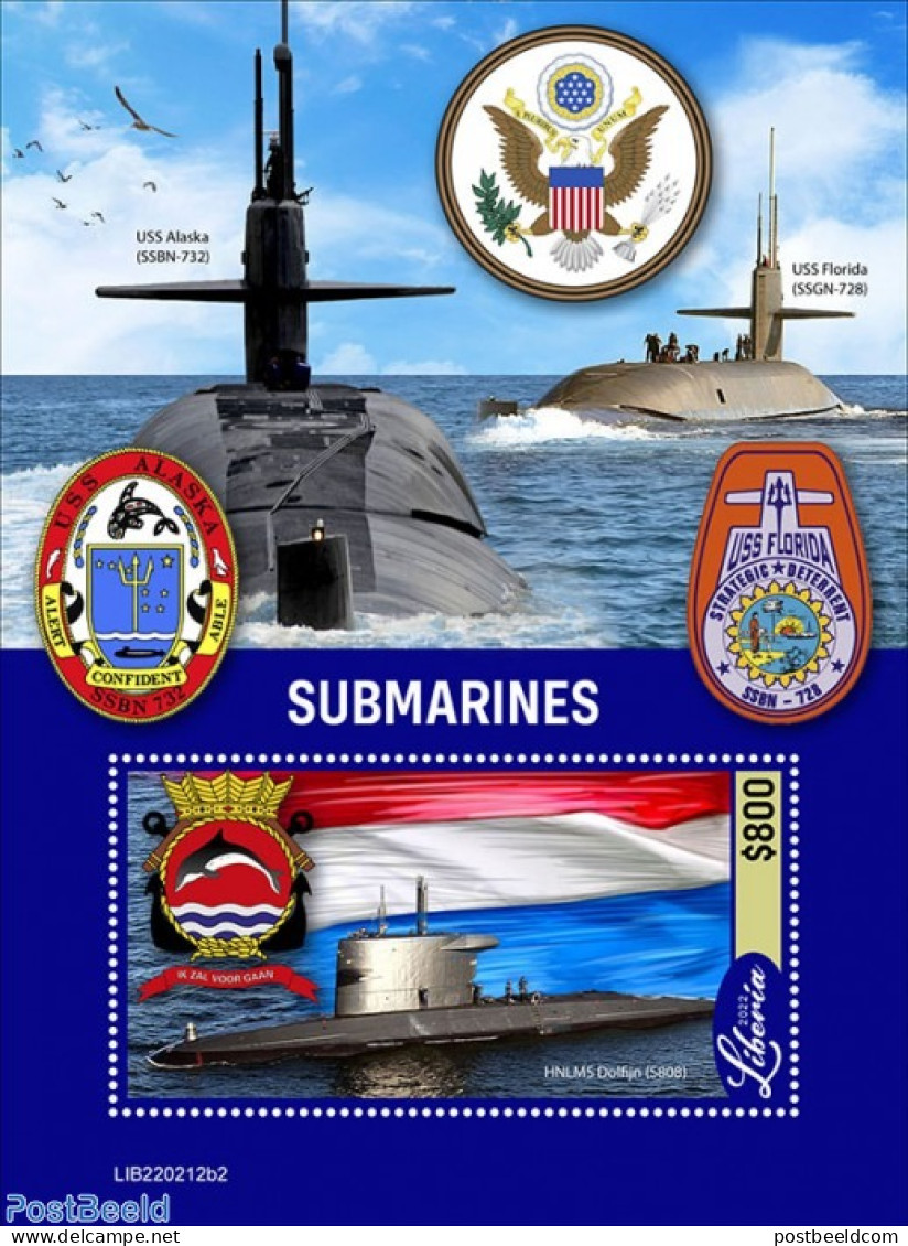 Liberia 2022 Submarines, Mint NH, Transport - Ships And Boats - Ships