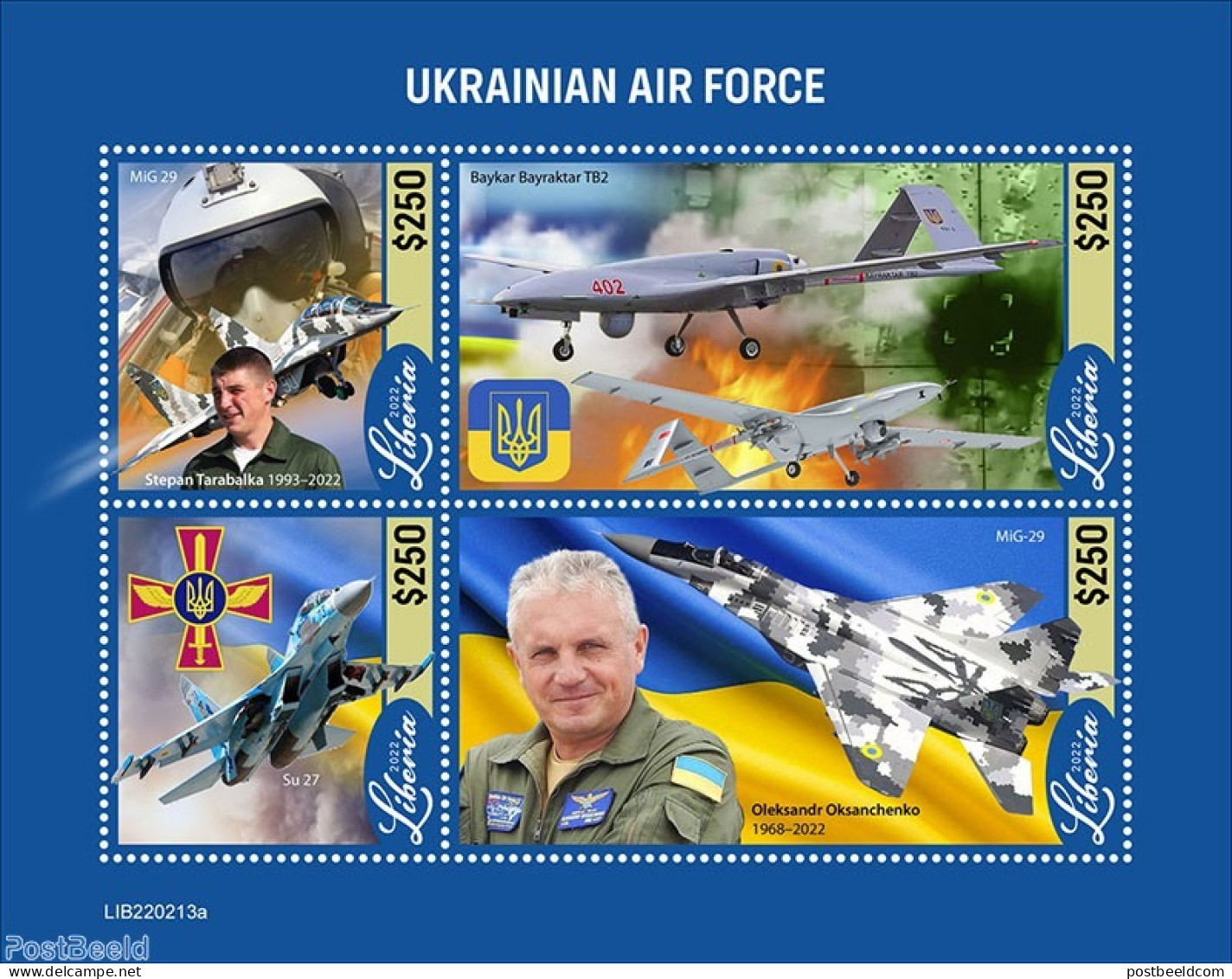 Liberia 2022 Ukrainian Airforce, Mint NH, History - Transport - Militarism - Aircraft & Aviation - Militaria