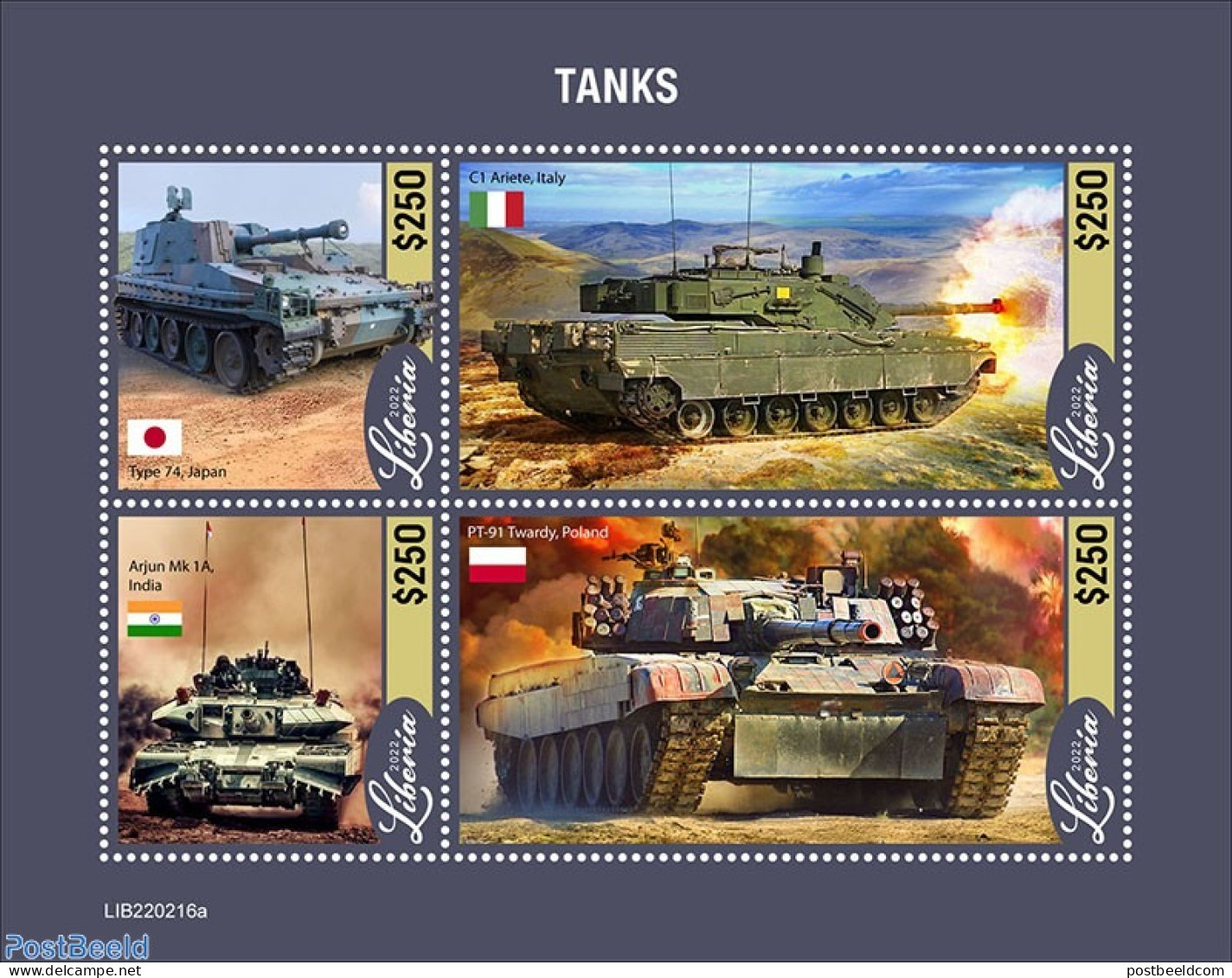 Liberia 2022 Tanks, Mint NH, History - Transport - Militarism - Militaria