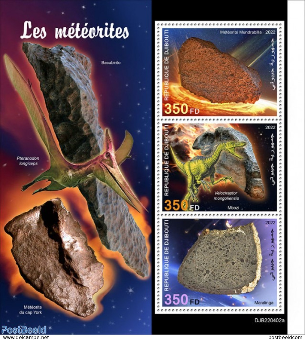 Djibouti 2022 Meteorites, Mint NH, Nature - Prehistoric Animals - Prehistory - Préhistoriques