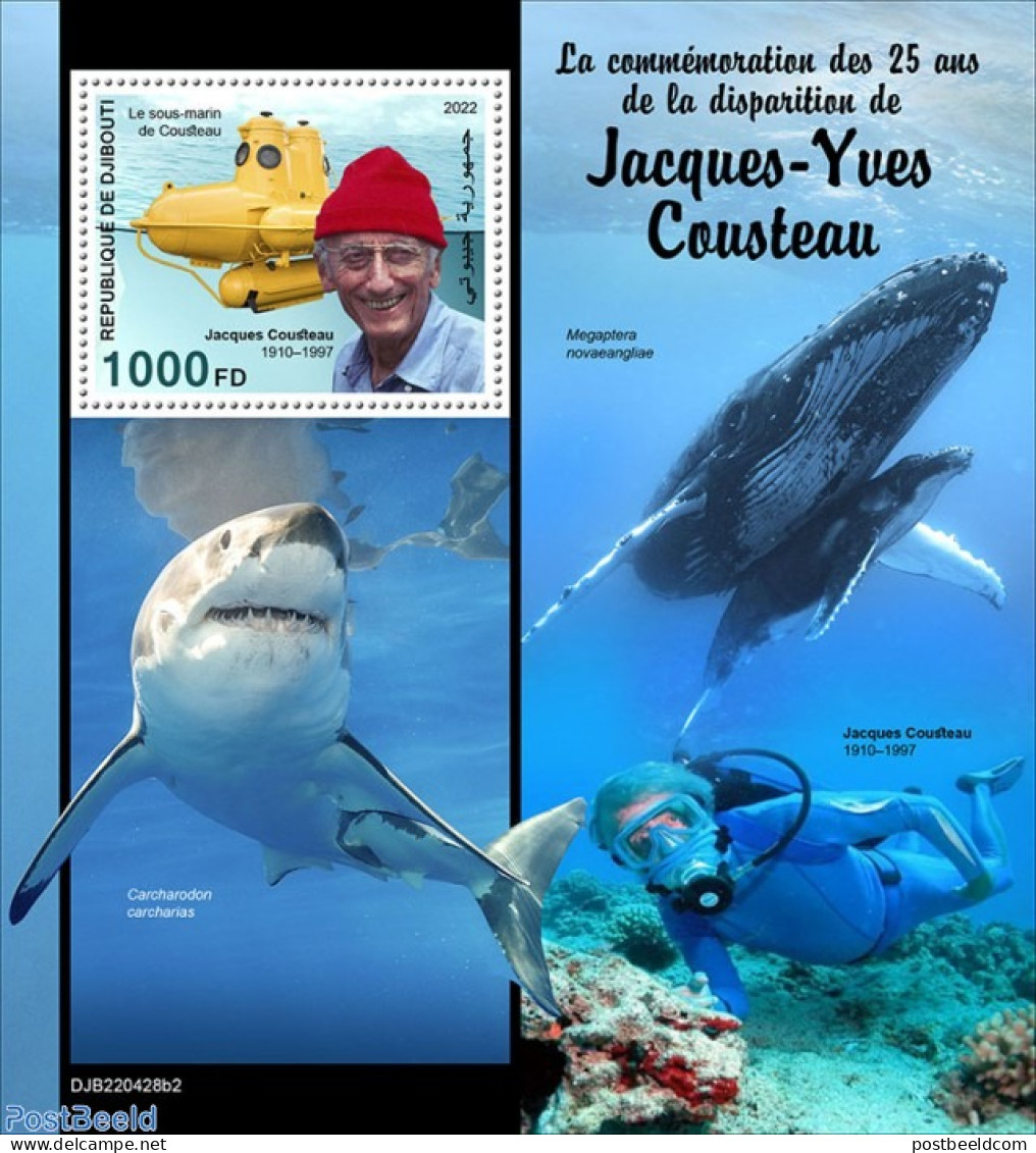 Djibouti 2022 25th Memorial Anniversary Of Jacques-Yves Cousteau , Mint NH, Nature - Transport - Sea Mammals - Ships A.. - Ships