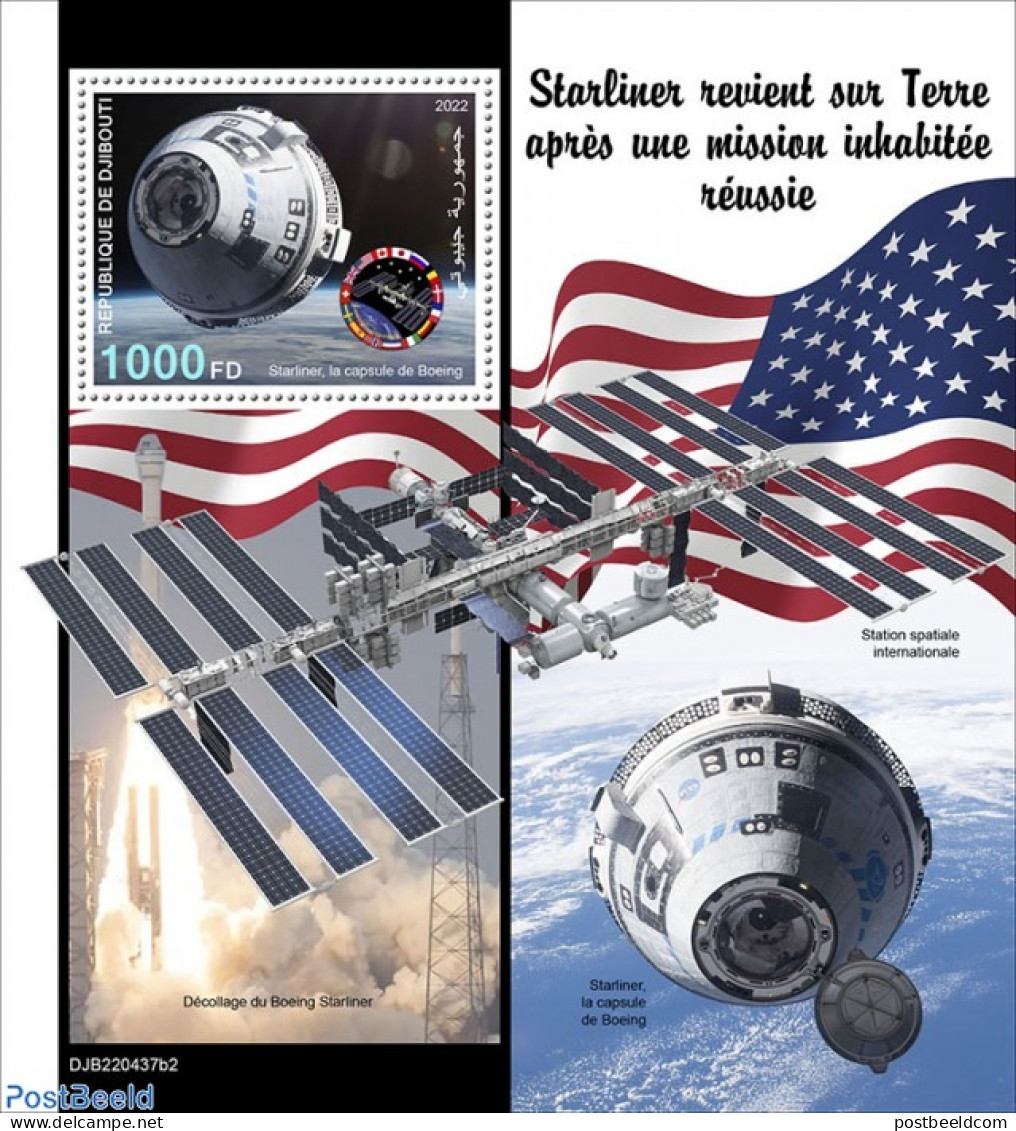 Djibouti 2022 Starliner, The Boeing Capsule, Mint NH, History - Transport - Flags - Space Exploration - Djibouti (1977-...)