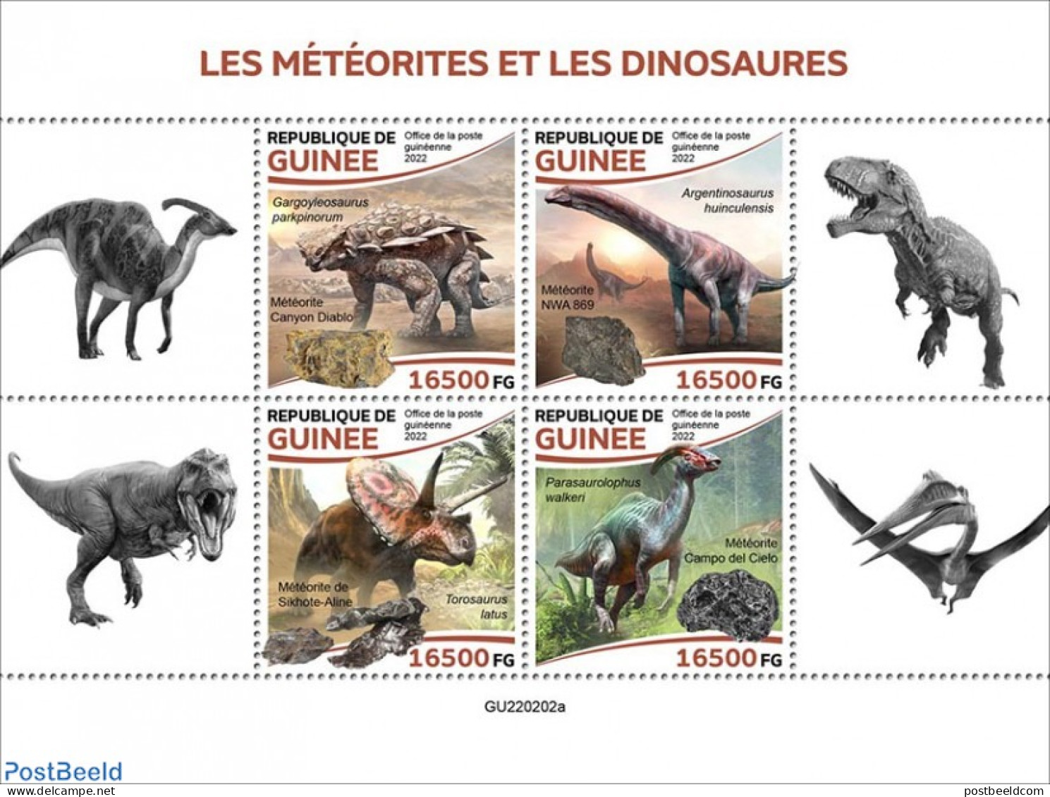 Guinea, Republic 2022 Meteorites And Dinosaurs, Mint NH, Nature - Prehistoric Animals - Prehistory - Préhistoriques
