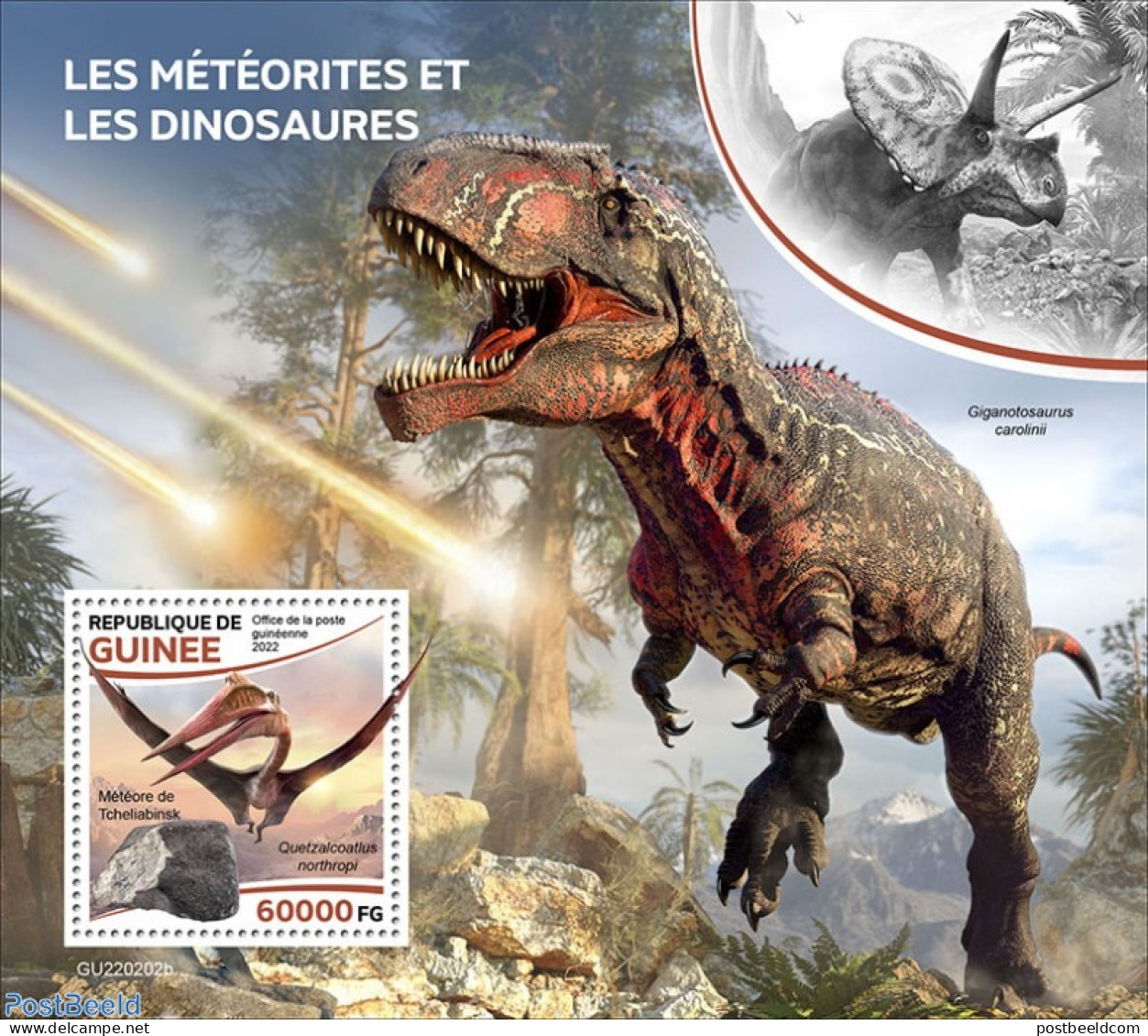 Guinea, Republic 2022 Meteorites And Dinosaurs, Mint NH, Nature - Prehistoric Animals - Préhistoriques