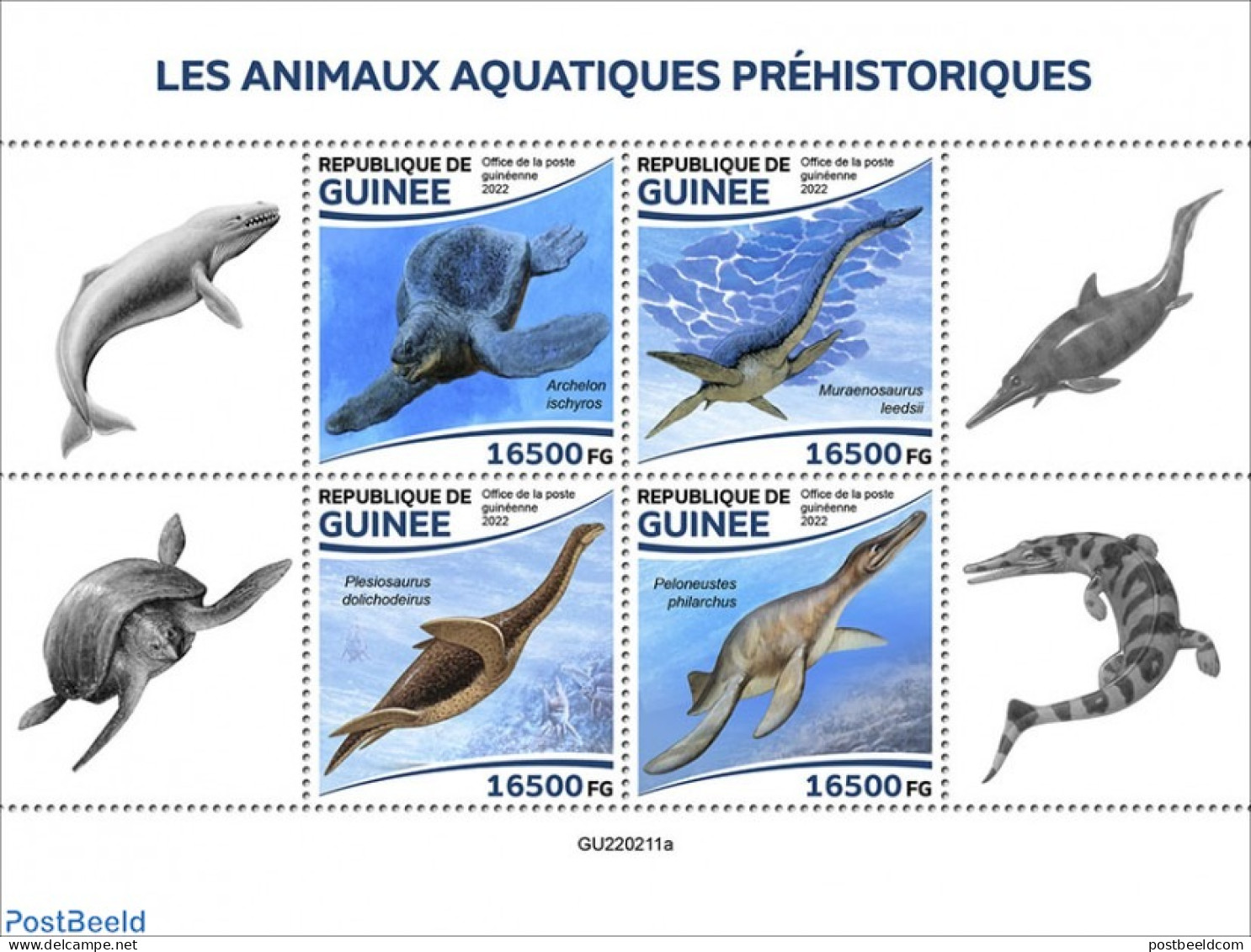 Guinea, Republic 2022 Prehistoric Water Animals, Mint NH, Nature - Prehistoric Animals - Turtles - Prehistorics
