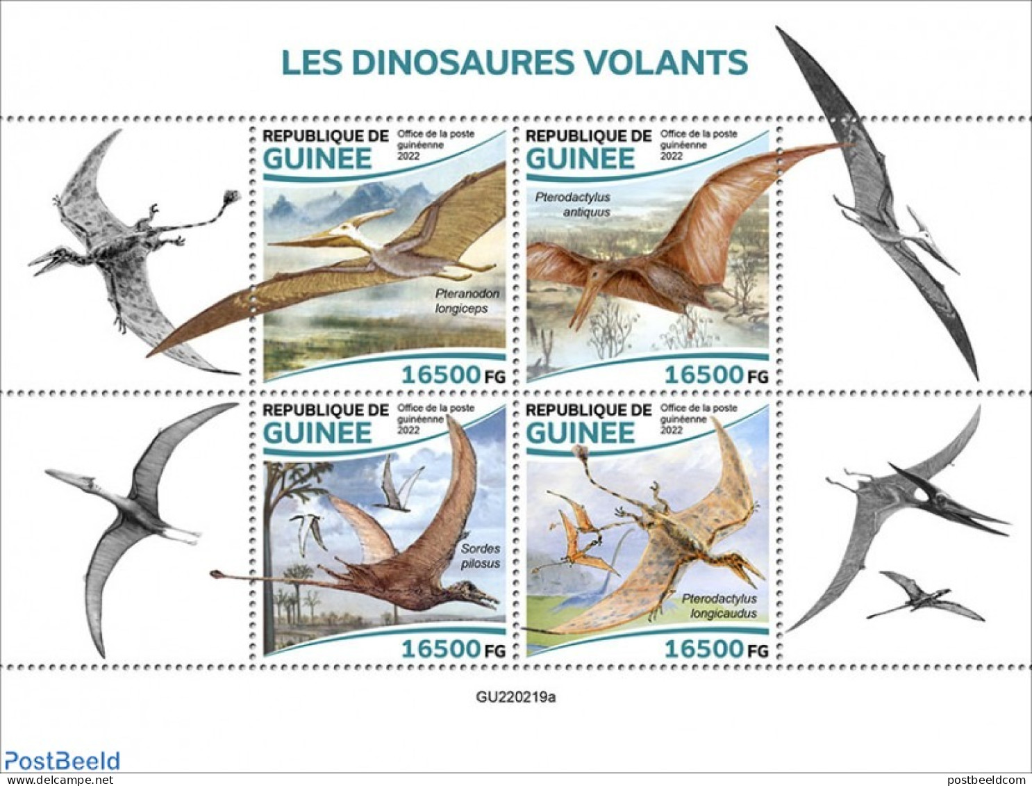 Guinea, Republic 2022 Flying Dinosaurs, Mint NH, Nature - Prehistoric Animals - Prehistorics