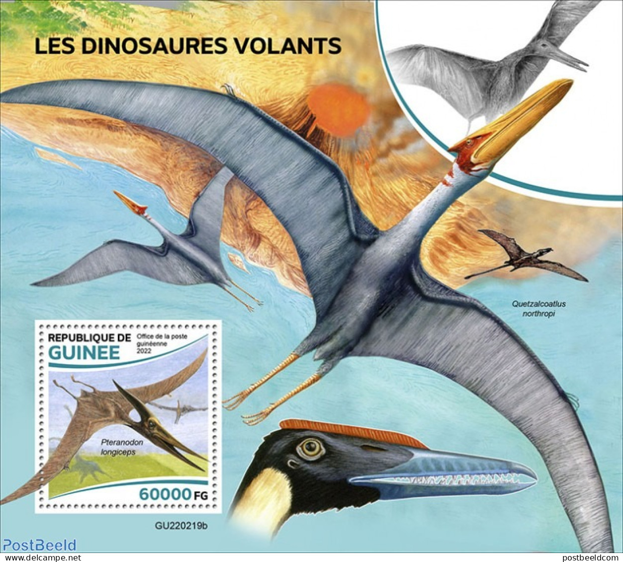 Guinea, Republic 2022 Flying Dinosaurs, Mint NH, Nature - Prehistoric Animals - Prehistorics