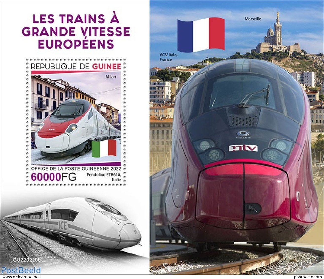 Guinea, Republic 2022 European High-speed Trains, Mint NH, History - Transport - Flags - Railways - Trains