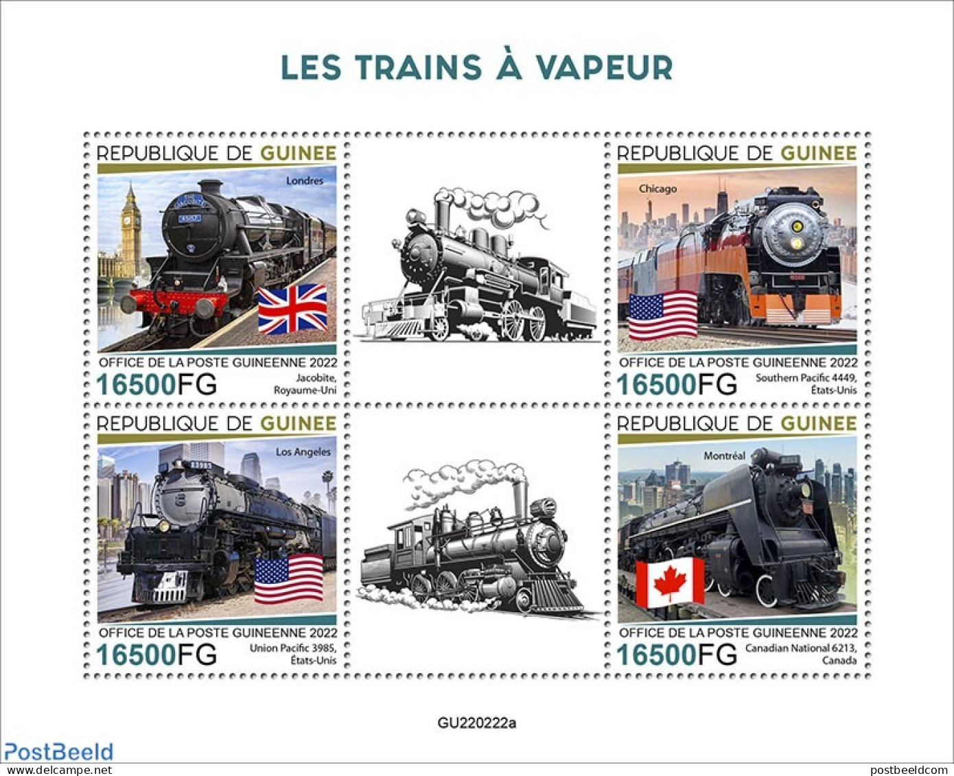 Guinea, Republic 2022 Steam Trains, Mint NH, History - Transport - Flags - Railways - Trains