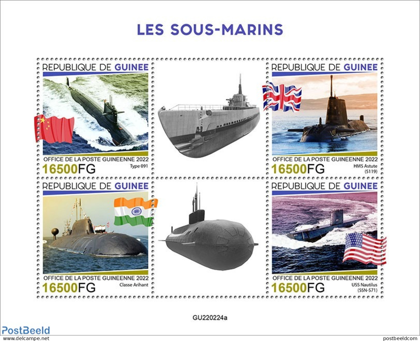 Guinea, Republic 2022 Submarines, Mint NH, History - Transport - Flags - Ships And Boats - Ships