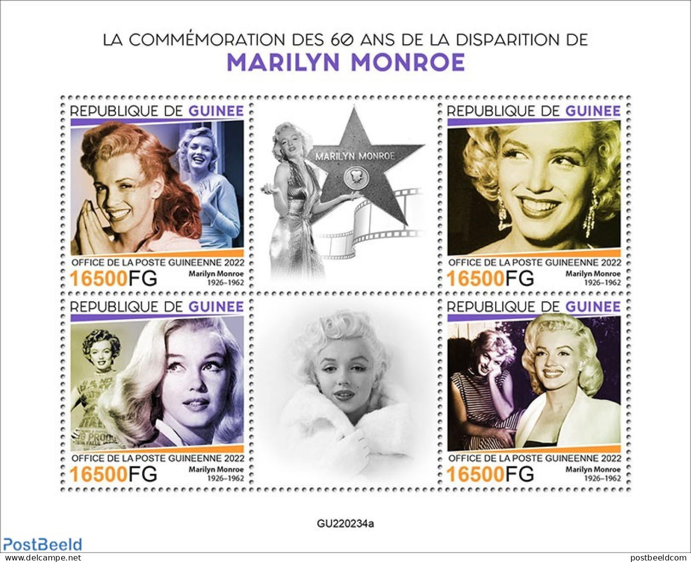 Guinea, Republic 2022 60th Memorial Anniversary Of Marilyn Monroe, Mint NH, Performance Art - Marilyn Monroe - Movie S.. - Schauspieler