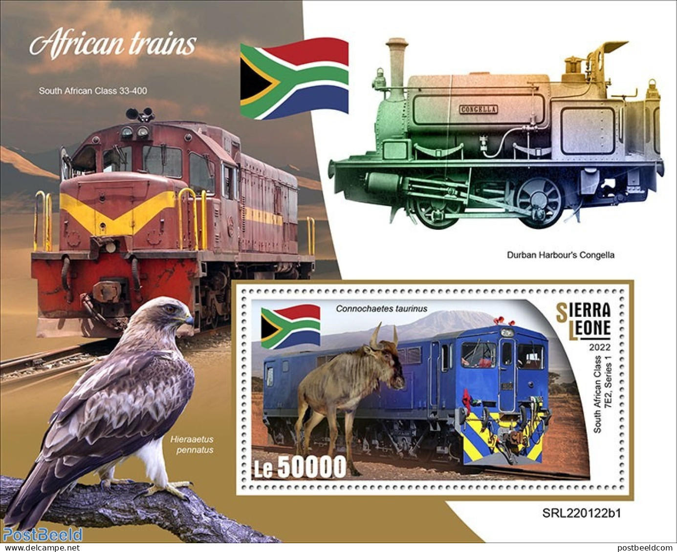 Sierra Leone 2022 African Trains, Mint NH, Nature - Transport - Animals (others & Mixed) - Birds Of Prey - Railways - Trains