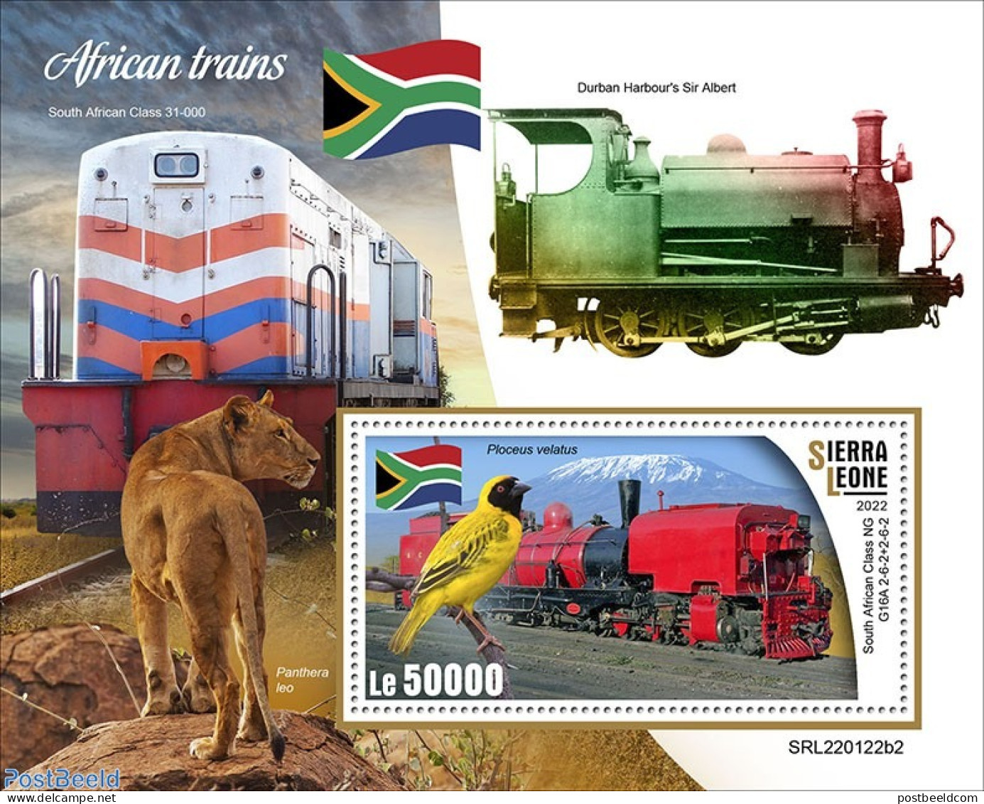 Sierra Leone 2022 African Trains, Mint NH, Nature - Transport - Birds - Cat Family - Railways - Trains