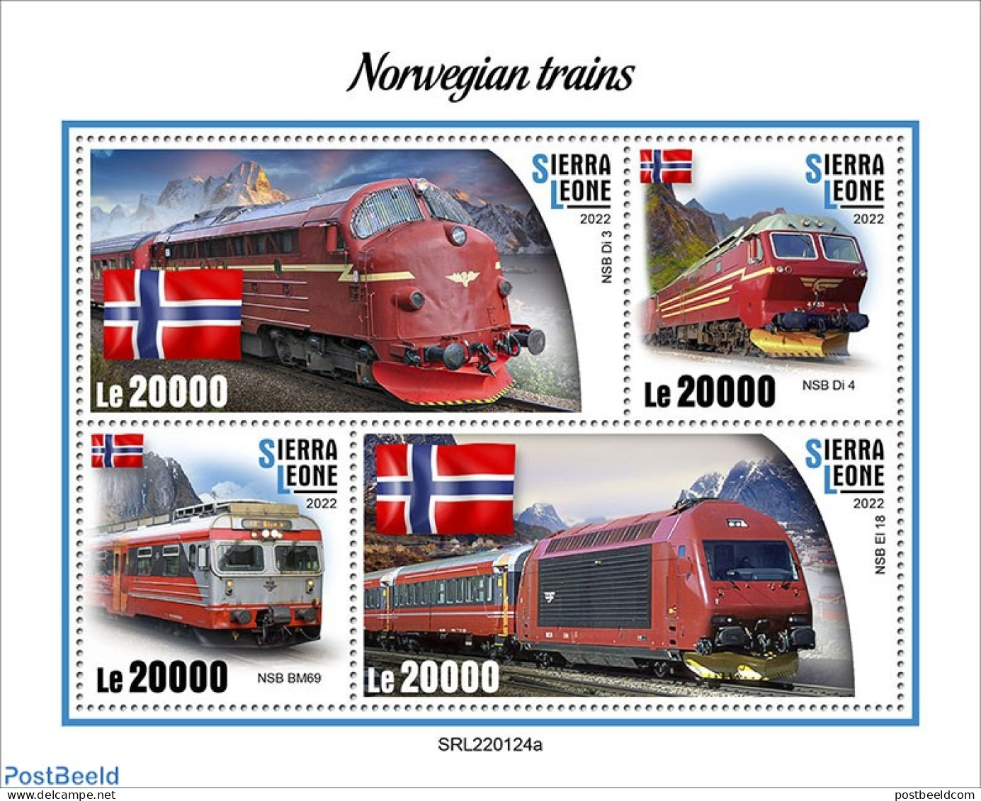 Sierra Leone 2022 Norwegian Trains, Mint NH, Transport - Railways - Treinen