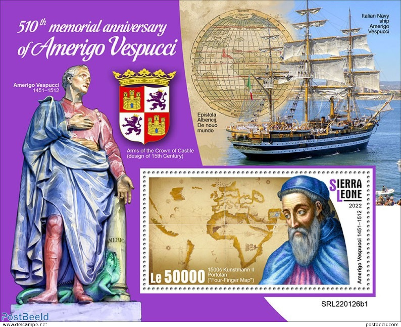 Sierra Leone 2022 510th Memorial Anniversary Of Amerigo Vespucci, Mint NH, History - Transport - Various - Explorers -.. - Erforscher