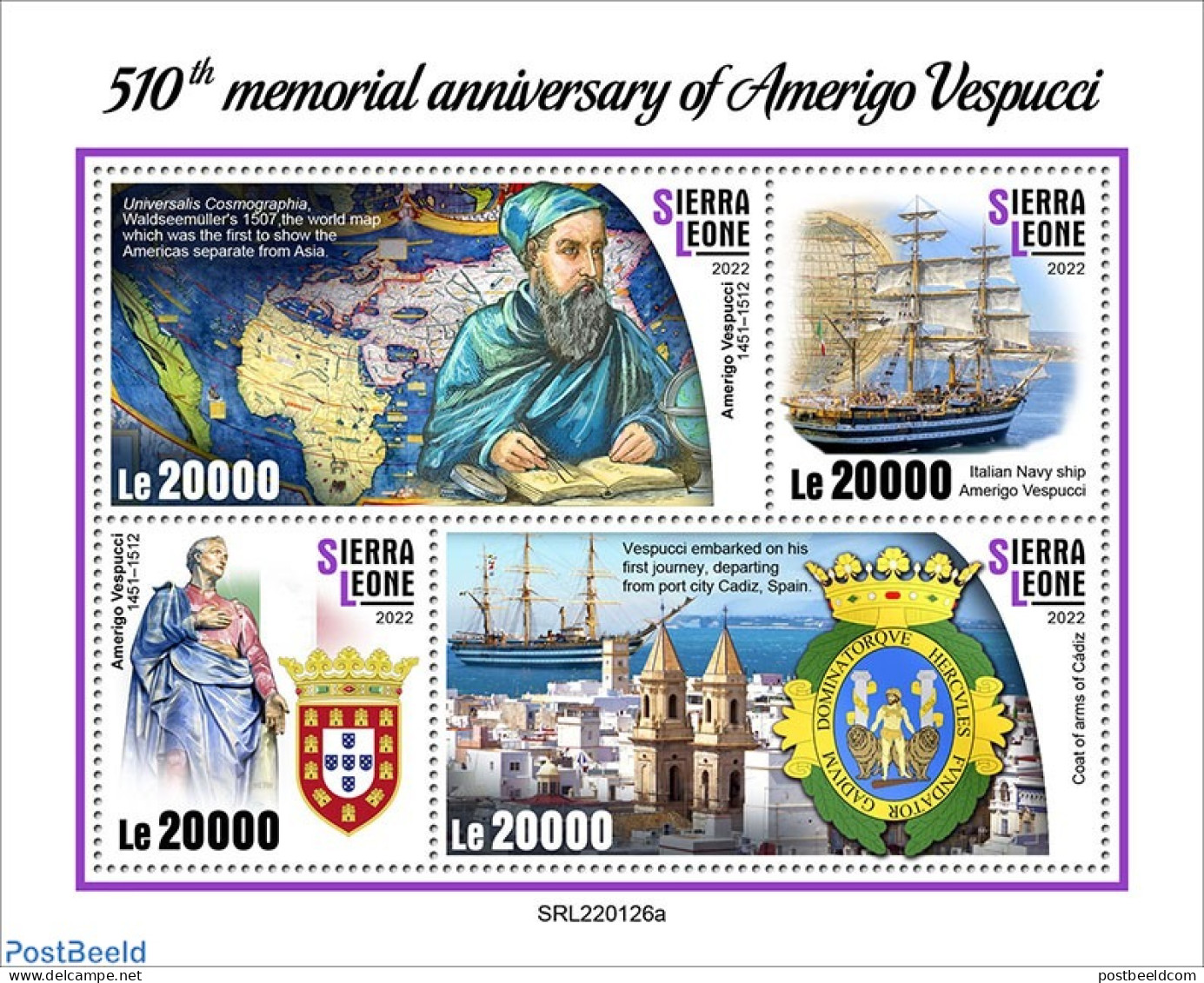 Sierra Leone 2022 510th Memorial Anniversary Of Amerigo Vespucci, Mint NH, History - Transport - Various - Explorers -.. - Onderzoekers