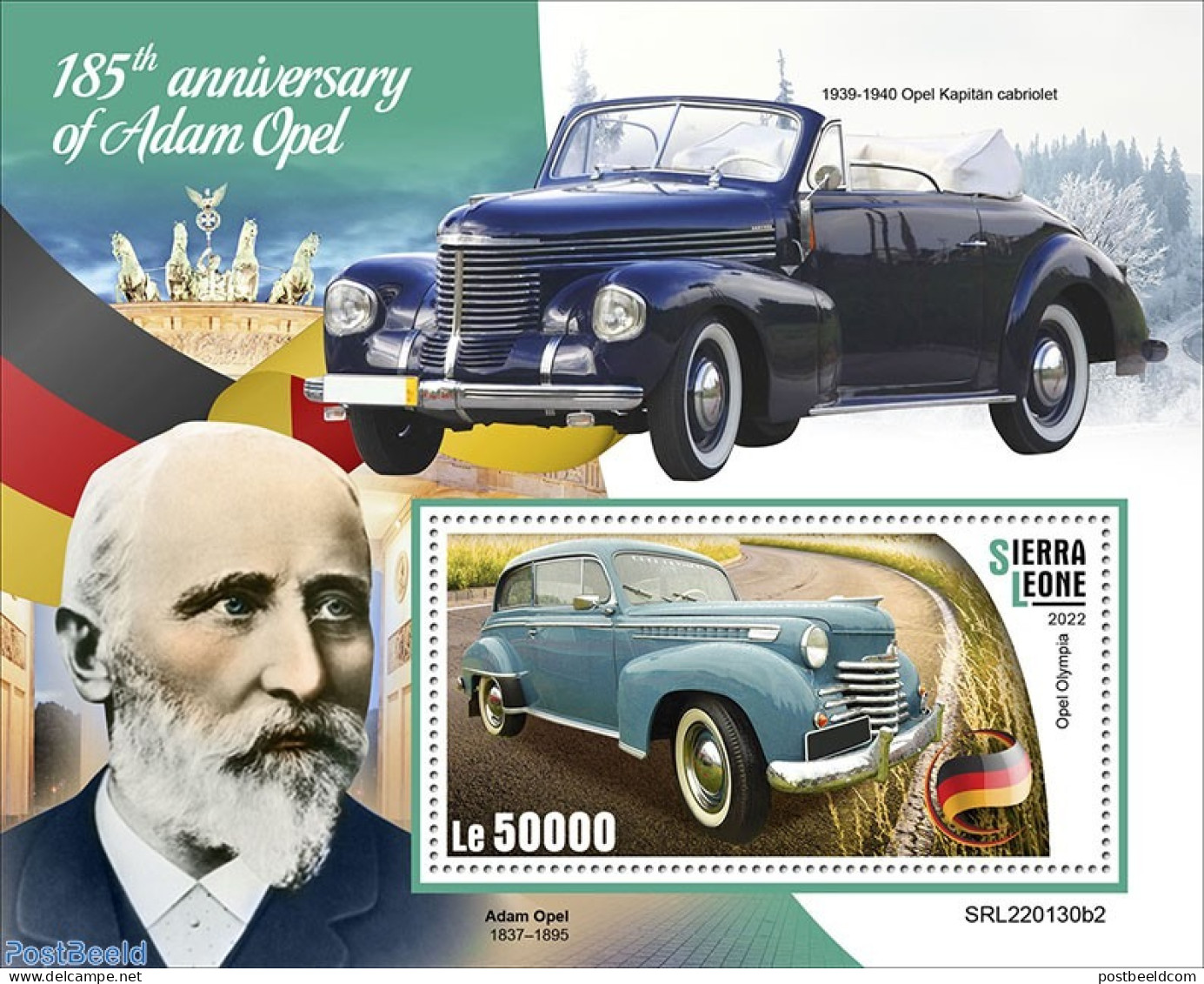 Sierra Leone 2022 185th Anniversary Of Adam Opel , Mint NH, Transport - Automobiles - Coches