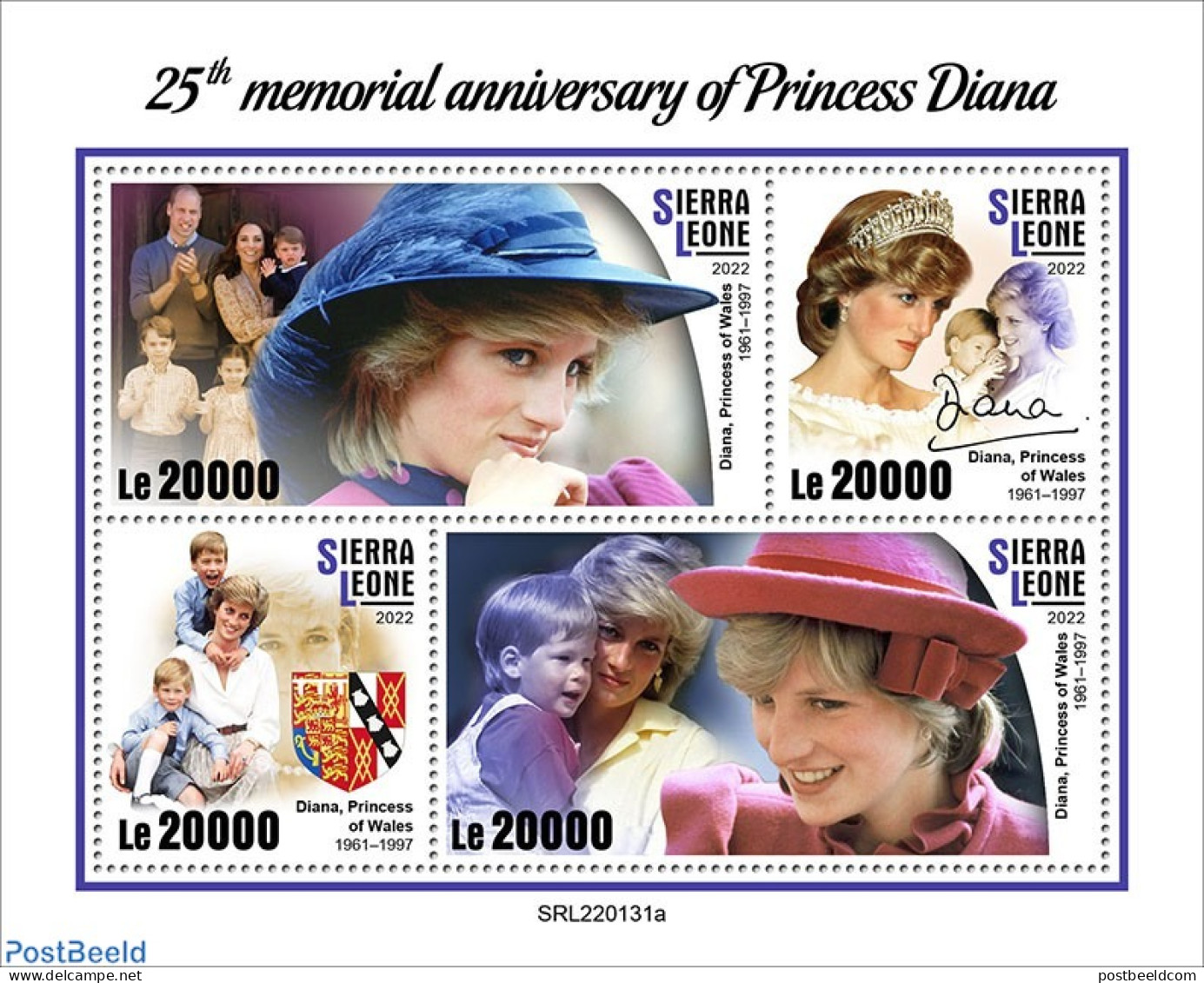 Sierra Leone 2022 25th Memorial Anniversary Of Princess Diana, Mint NH, History - Charles & Diana - Kings & Queens (Ro.. - Königshäuser, Adel