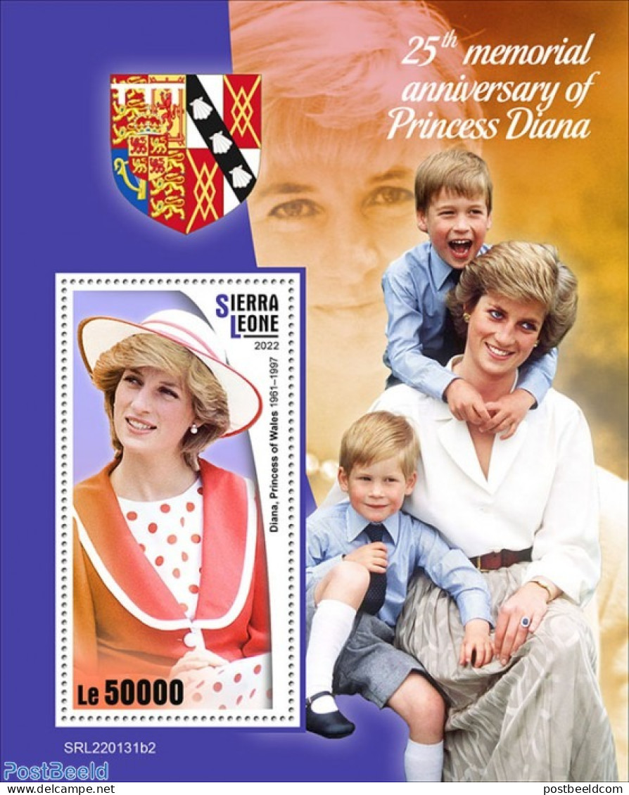 Sierra Leone 2022 25th Memorial Anniversary Of Princess Diana, Mint NH, History - Charles & Diana - Kings & Queens (Ro.. - Familles Royales