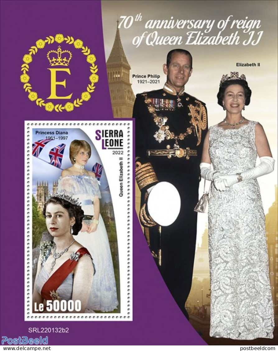 Sierra Leone 2022 70th Anniversary Of Reign Of Queen Elizabeth II, Mint NH, History - Charles & Diana - Flags - Kings .. - Königshäuser, Adel