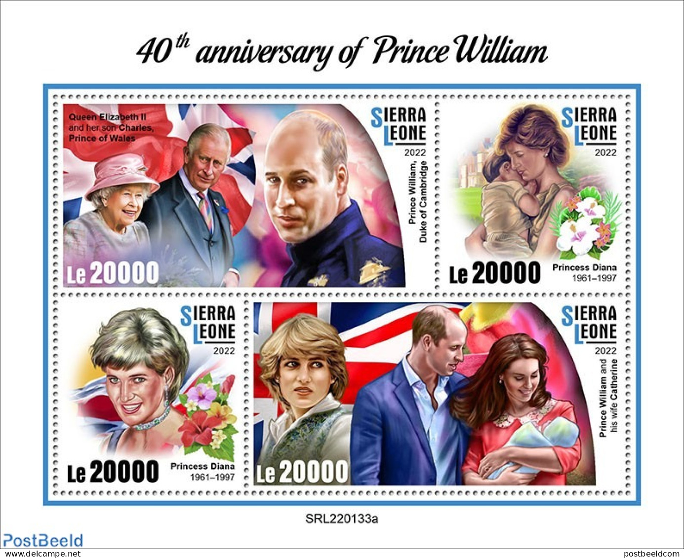 Sierra Leone 2022 40th Annversary Of Prince William, Mint NH, History - Charles & Diana - Kings & Queens (Royalty) - Familles Royales