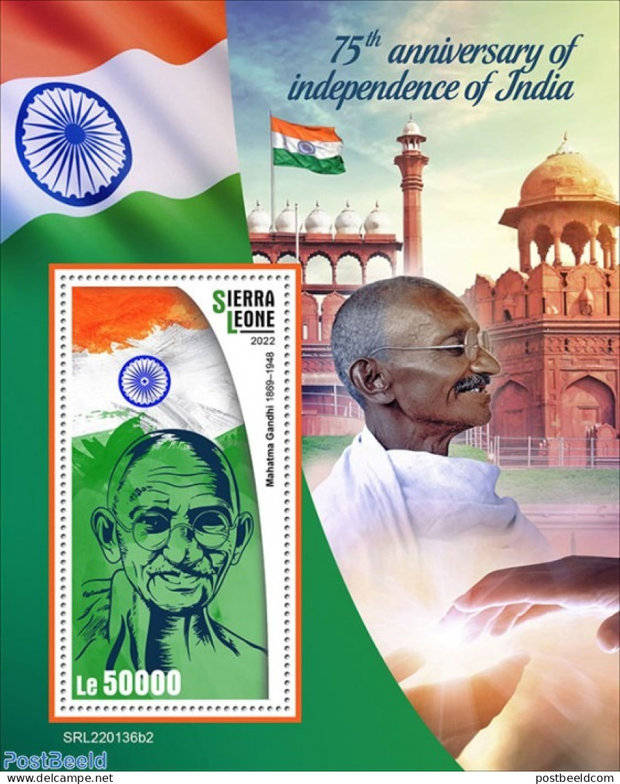 Sierra Leone 2022 75th Anniversary Of Independence Of India, Mint NH, History - Gandhi - Mahatma Gandhi