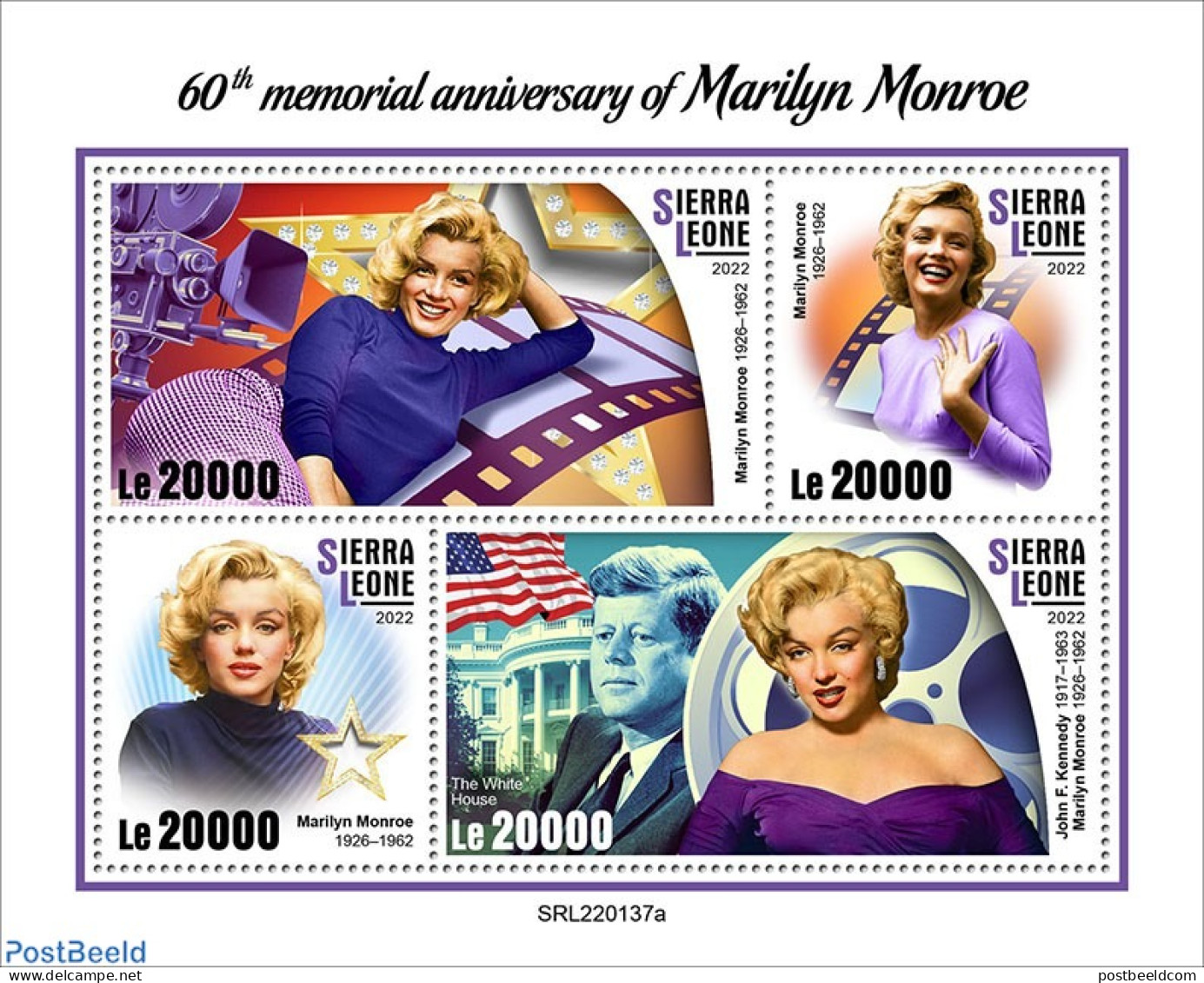 Sierra Leone 2022 60th Memorial Anniversary Of Marilyn Monroe, Mint NH, History - Performance Art - American President.. - Actores