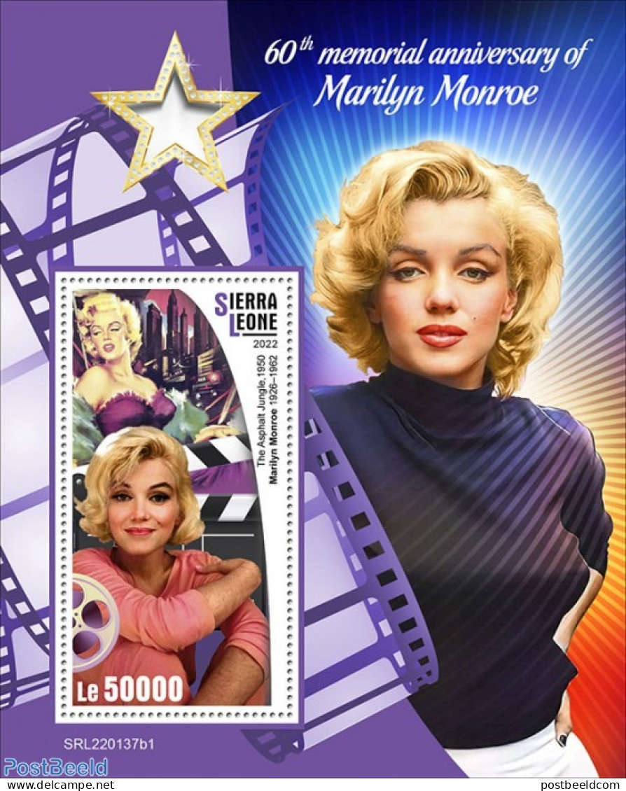 Sierra Leone 2022 60th Memorial Anniversary Of Marilyn Monroe, Mint NH, Performance Art - Marilyn Monroe - Movie Stars - Schauspieler