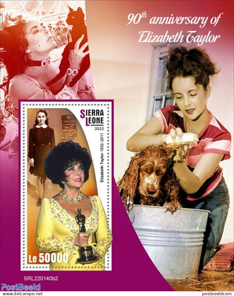 Sierra Leone 2022 90th Anniversary Of Elizabeth Taylor, Mint NH, Nature - Performance Art - Dogs - Movie Stars - Acteurs