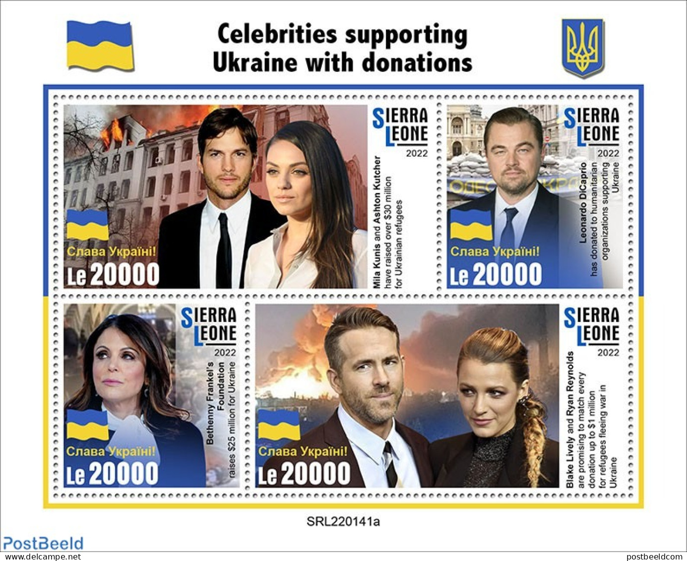 Sierra Leone 2022 Celebrities Supporting Ukraine With Donations, Mint NH, Performance Art - Movie Stars - Schauspieler