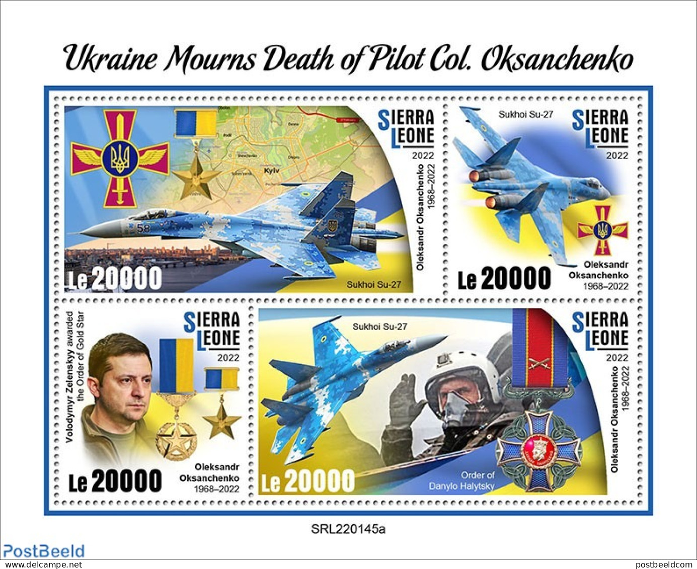 Sierra Leone 2022 Ukraine Mourns Its Pilot Oksanchenko, Mint NH, History - Transport - Militarism - Aircraft & Aviation - Militaria