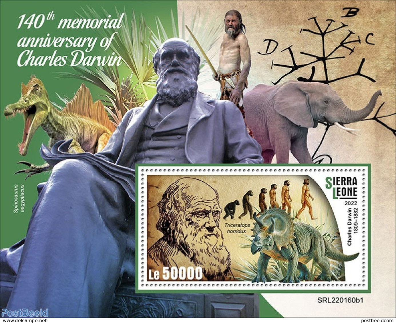 Sierra Leone 2022 140th Memorial Anniversary Of Charles Darwin, Mint NH, Nature - Prehistoric Animals - Prehistory - Prehistorisch