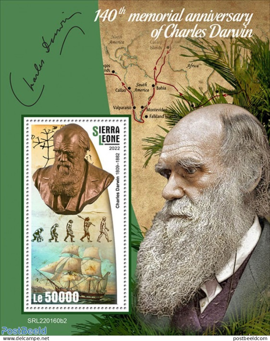 Sierra Leone 2022 140th Memorial Anniversary Of Charles Darwin, Mint NH, Nature - Transport - Ships And Boats - Prehis.. - Ships